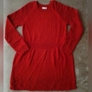 Cat & Jack Girl Red Sparkling Knitted Long Sleeve Sweater Dress Size 10-12 NWOT
